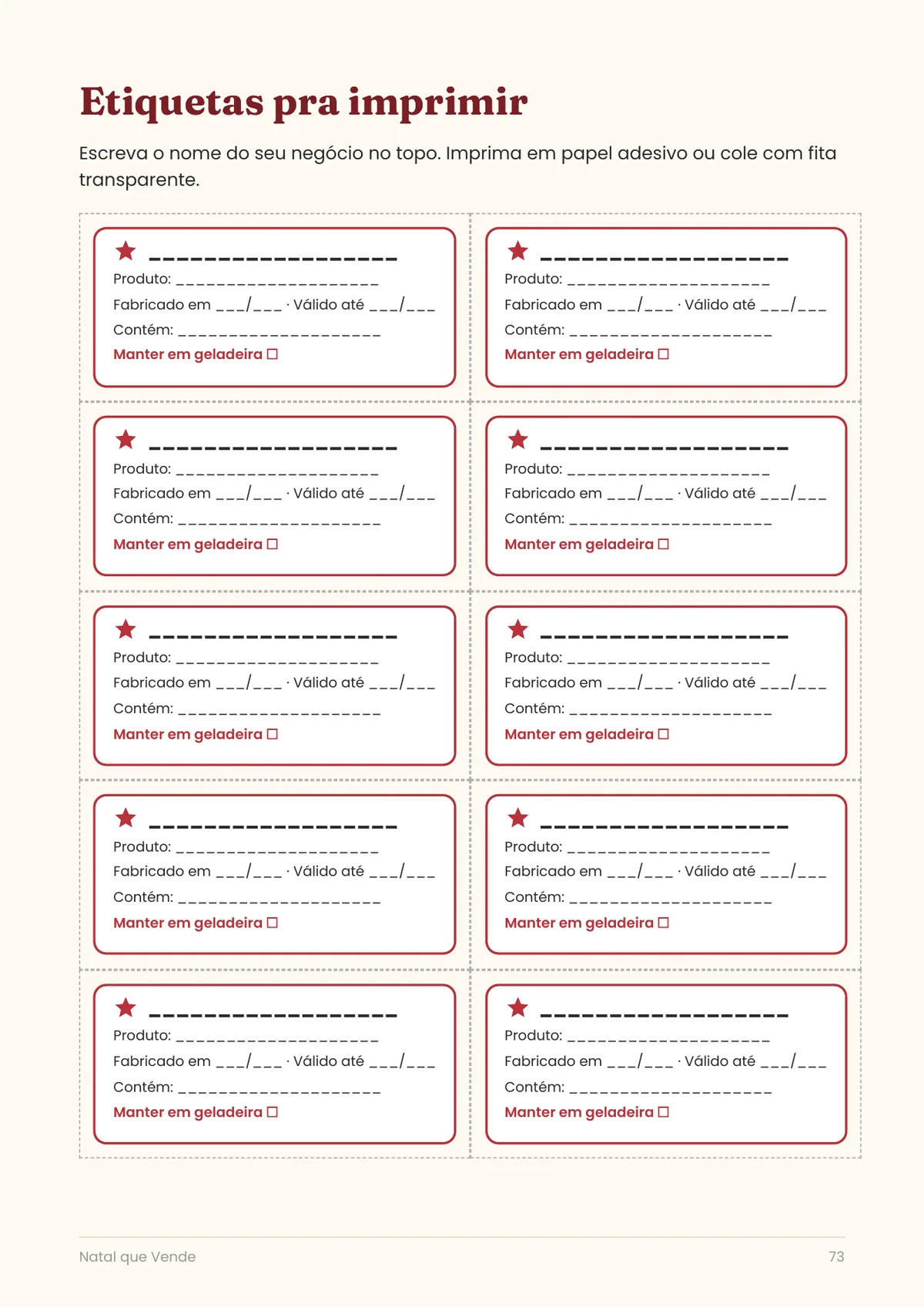 Página real do PDF Natal que Vende: etiquetas pra imprimir